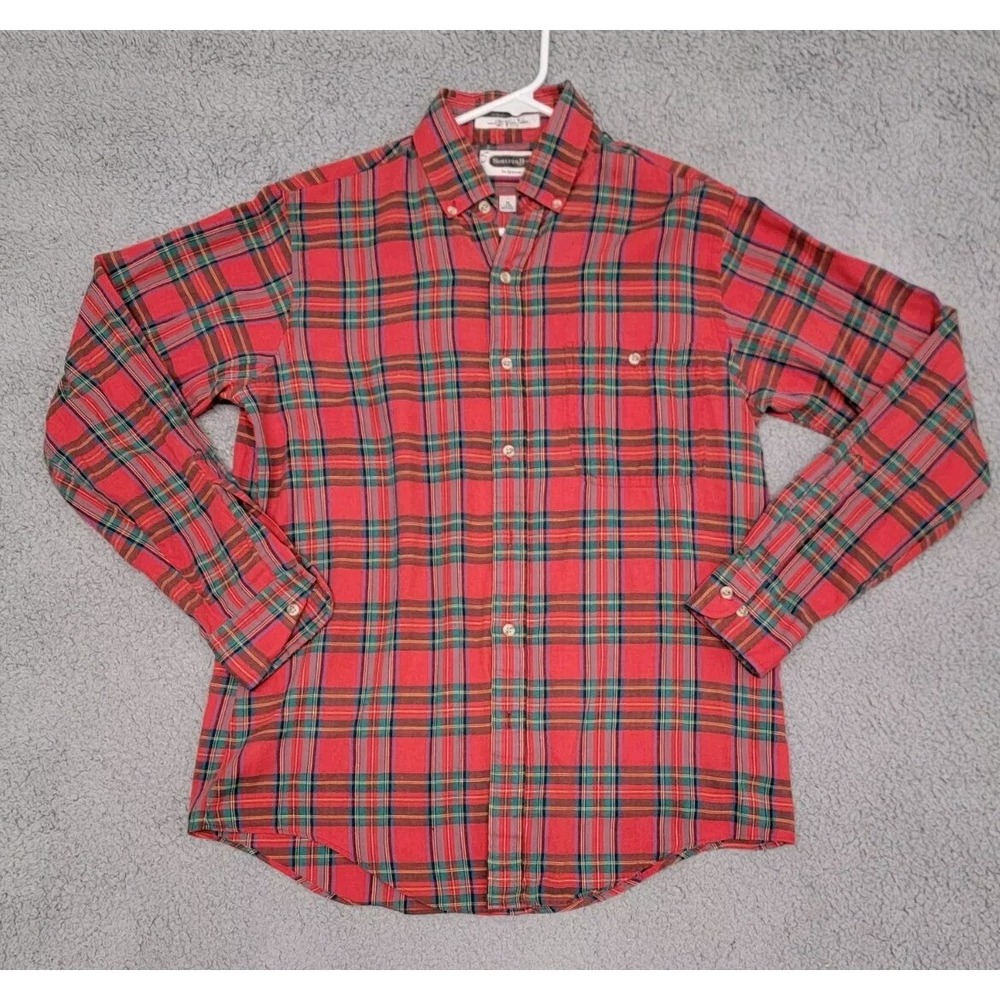 Arrow Chevella Shirt Mens Medium‎ Red Tartan Plaid Long Sleeve Cotton Blend